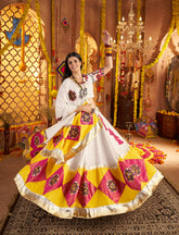 White with Contrast of Yellow and Pink Designer Lehenga